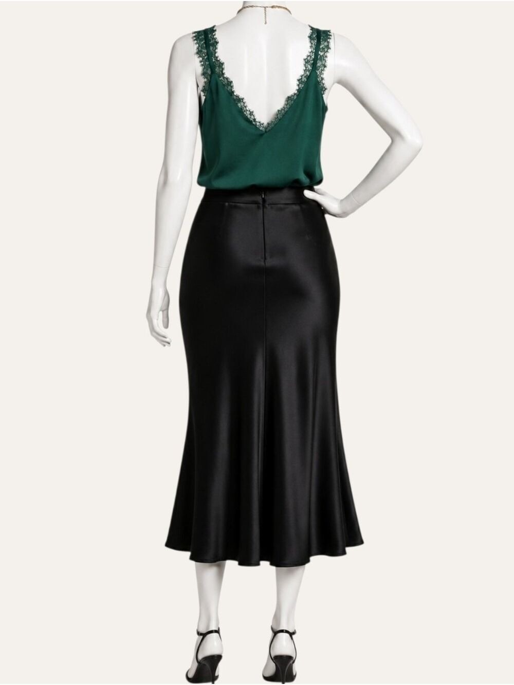 Emerald Satin Lace Cami Tank Small NWT By Skies Are Blue Quiet Luxury Chic - Picture 2 of 10